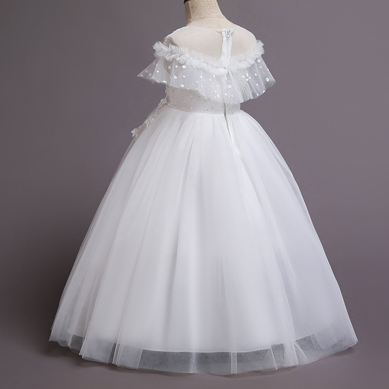 Girl's long princess dress Western style catwalk girl's dress fluffy yarn flower girl's wedding children's piano costume