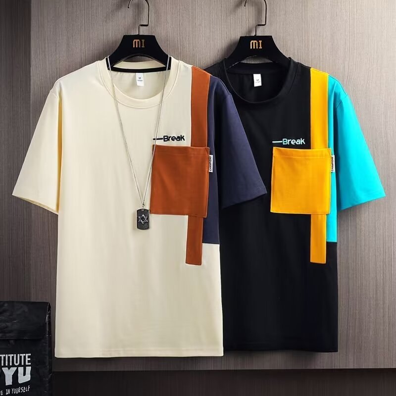 Men's color matching temperament short sleeve youth popular new fashion brand round neck daily casual half sleeve T-shirt wholesale