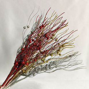 Christmas decorations 43cm dragon beard bubble gold and silver artificial flash stem decoration beaded stick flash stick cross-border supply