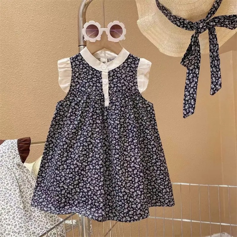 Girls floral dress High sense summer 2023 new Korean version of young girl baby thin sleeveless princess skirt