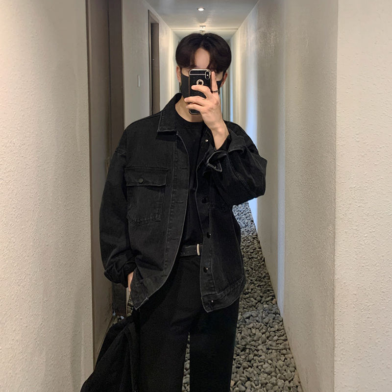 MYQ Denim coat men's spring and autumn Korean style trendy trendy handsome loose all-match lapel workwear jacket top