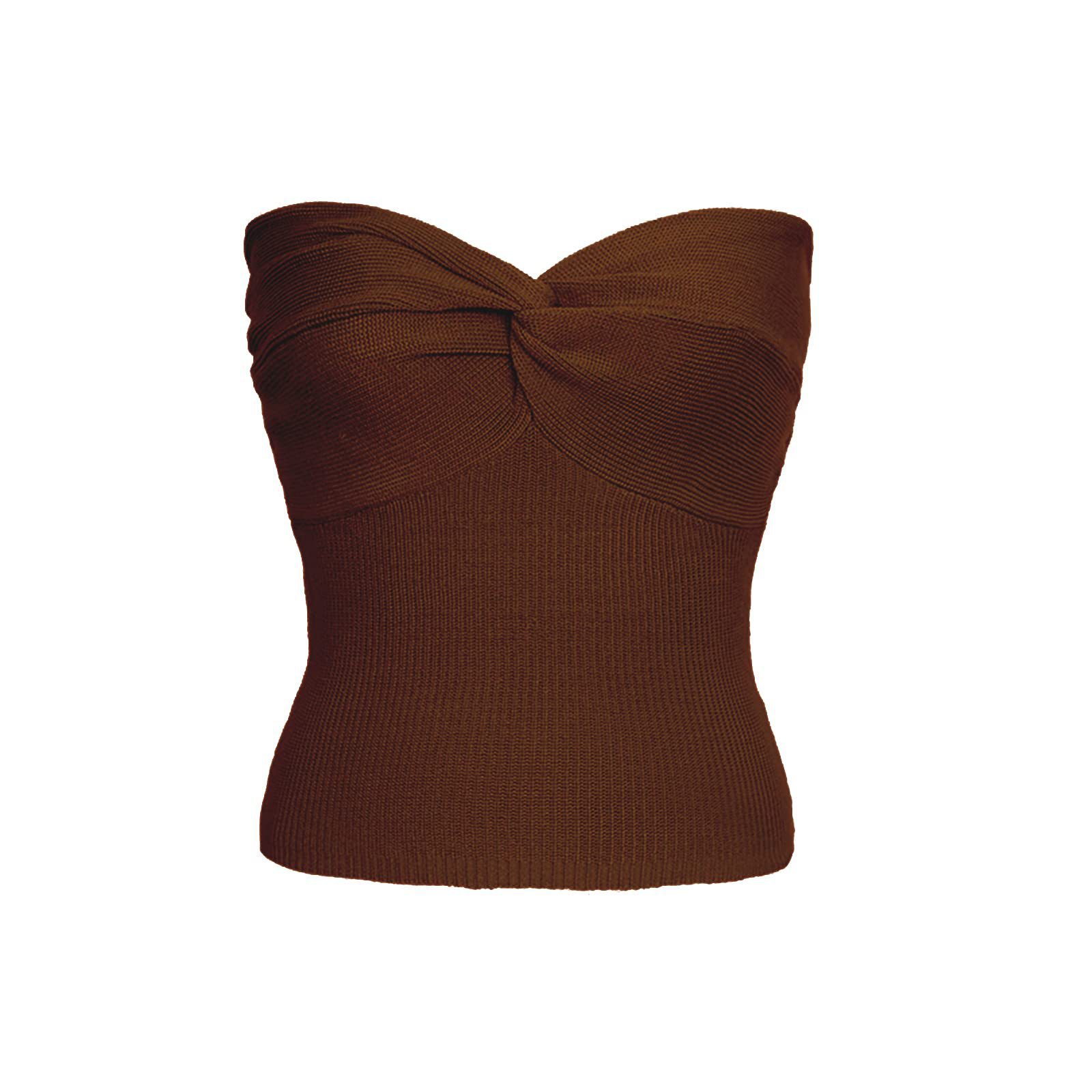 2024  European and American Spring and Summer New Solid Color Twisted Sling Short Tight Backless Tube Top Sweater Women's Clothing_voghion.com