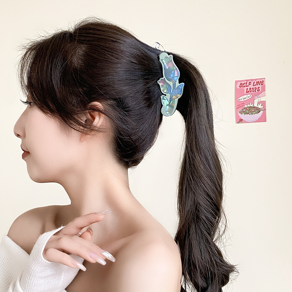 Mode Rose Große Vertikale Clip Acryl Banana Clip Pontail Clip Koreanische Magische Farbe Haarnadel Elegante Vertikale Clip_voghion.com
