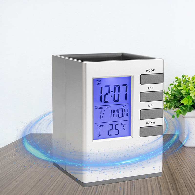 Factory sales calendar pen holder clock office student alarm clock thermometer multifunctional gift pen holder alarm clock