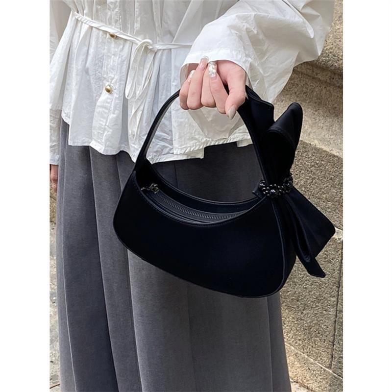 Bag Women's 2025 New Explosive Niche Design Bow Crescent Bag High-grade Texture Portable Crossbody Bag All-match