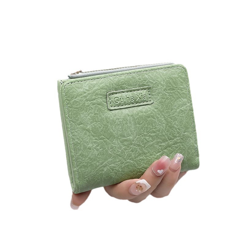New retro small wallet ~ ins wallet female short student European and American Fresh folding simple artistic buckle