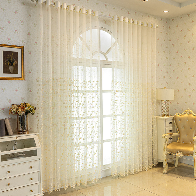 Cross-border window screen embroidered gauze curtain living room bedroom balcony transparent finished curtain generation American modern simple leaves