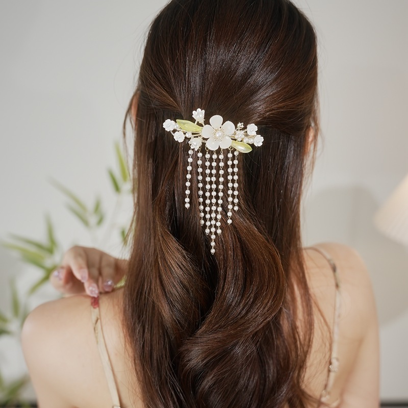 Factory Direct sales ancient style super fairy fashion flower tassel hairpin Hanfu cheongsam accessories half tie Pearl hairpin wholesale_voghion.com