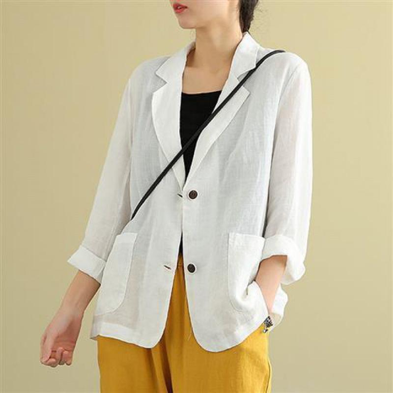 [Linen] Loose Cotton and Linen Small Suit Spring and Summer New Linen Top All-match Long-sleeved Casual Elegant Jacket for Women