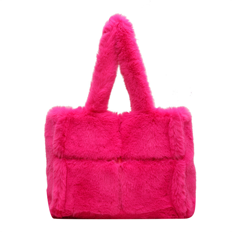 Plush bag women's high-grade sentong Qin tote bag western style all-match shoulder Women's bag large capacity portable furry bag