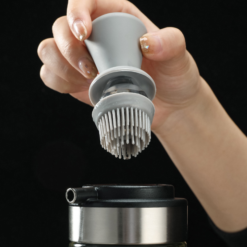 Kitchen Extrusion Silicone Brush Head Bottle Brush Inverted Integrated Stainless Steel Transparent Glass Oil Pot Oil Control Bottle Soy Sauce Vinegar Bottle