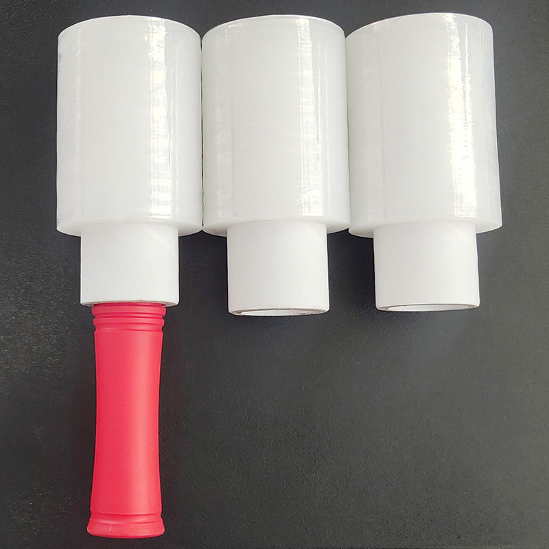 pe handle film mini stretch wrapping film factory transparent self-adhesive industrial cling film plastic handle wrapping film