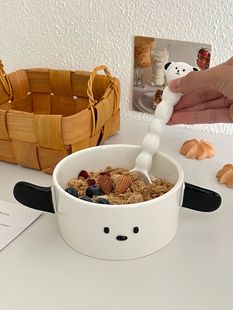 Creative Cute Puppy Bowl Pacha Dog Big Ears Dog Ceramic Bowl Dessert Bowl Fruit Bowl Underglaze Color Oatmeal Bowl