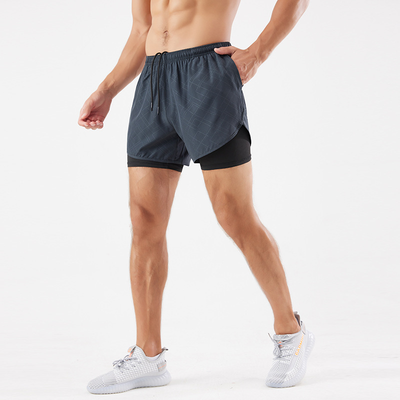 Cross-border American Sports Quick-drying Three-point Shorts Men's Large Size Outdoor Running Leisure Beach Swimming Trunks Double-layer Fitness Pants