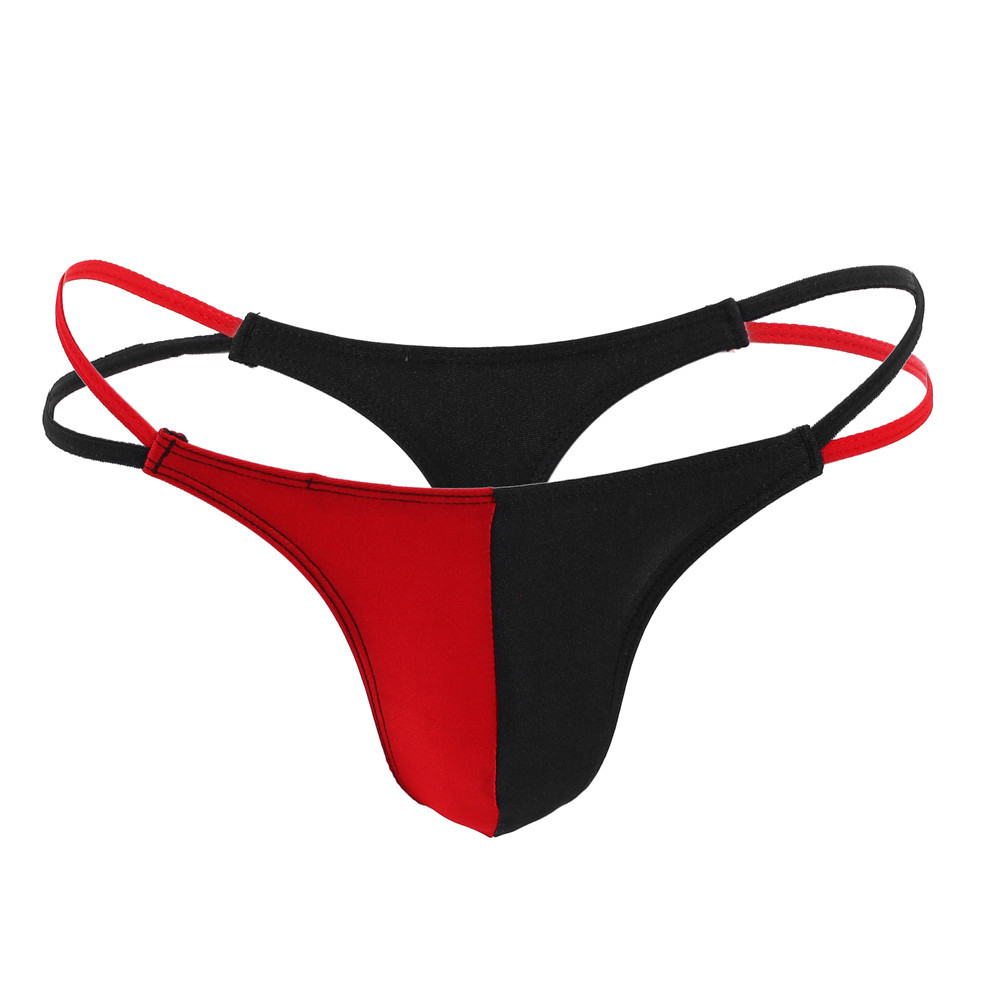 Swimwear Color-blocked Men's Sexy G-String Underwear with Fine Straps, Invisible, Breathable, Personalized Hosiery with Lattice Patterns, Erotic Trousers for Men