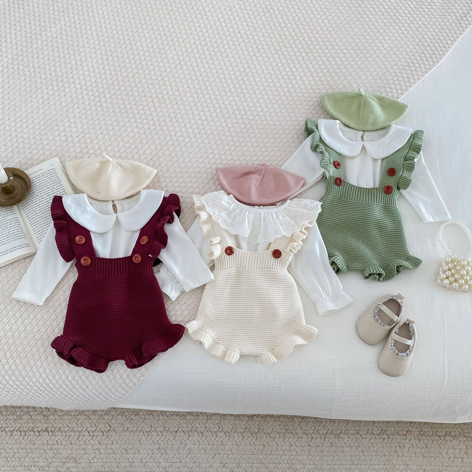 Baby's Autumn Wear Korean-style Ruffled Strap Pants for Female Baby's Buckle Clothes Baby's Western-style Sweet Climbing Suit