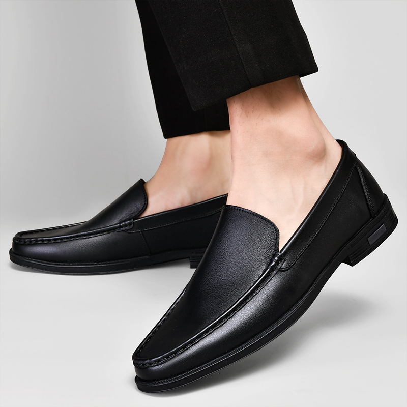 Men's plus size 45 soft bottom soft surface cowhide loafers 46 breathable hollow slip-on small size 37 middle and old dad shoes