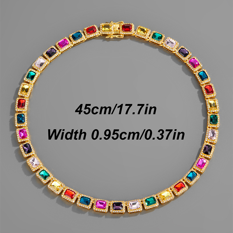 European and American men's 10mm color zircon Cuban chain hiphop rap jewelry personality hip hop wind necklace wholesale