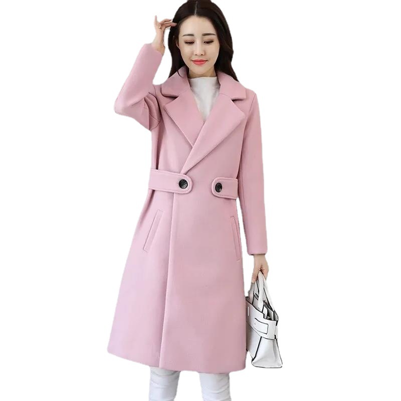 Jachetă de lână în stil coreean pentru femei, lungime medie, 2023, toamnă și iarnă, îmbrăcăminte pentru femei, slim-fit, palton de lână subțire_voghion.com