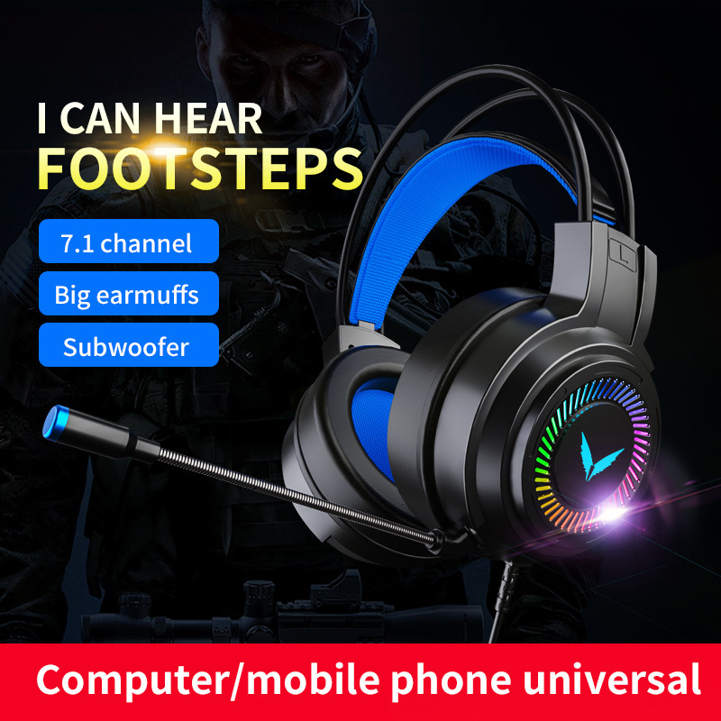 Cross-border spot game headset e-sports wired 7.1 channel eating chicken headset computer laptop headset