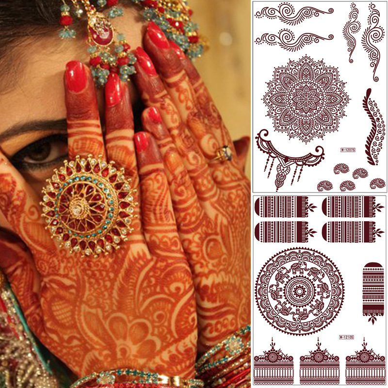 Zhengxiang 2025 Cross Border Brown Lace Tattoo Waterproof Flower India henna art tattoo Amazon