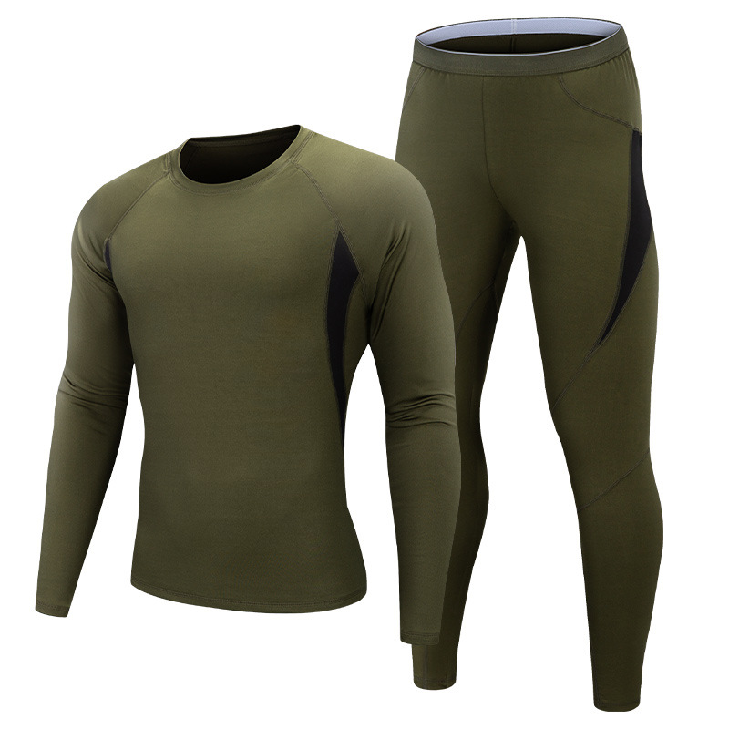 Horse riding winter outdoor sports fleece thermal underwear set cross-border sweat wicking black tactical underwear wholesale