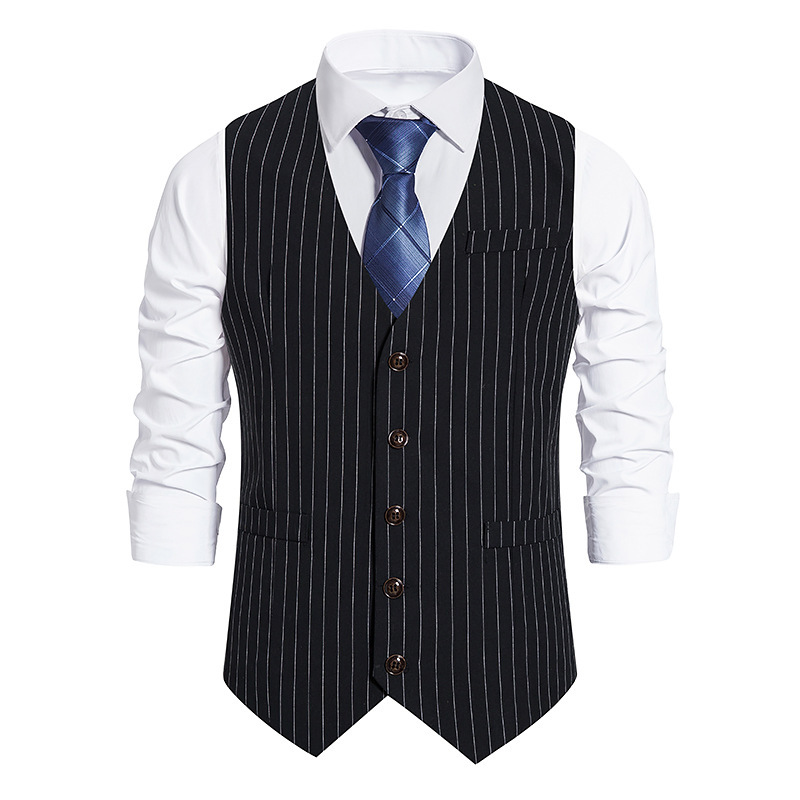 2023 Amazon European Size New Men's Casual Business Striped Single-breasted Men's Suit Retro Vest