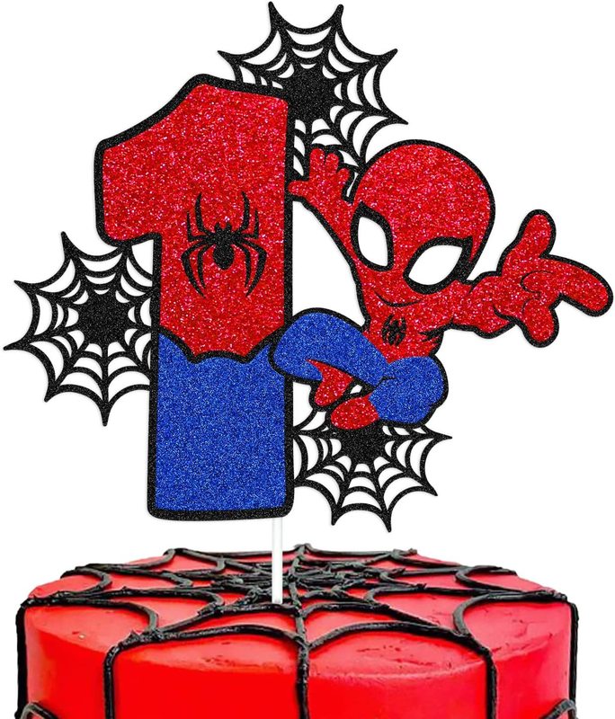 スパイダーマン誕生日番号ケーキトッパー赤ちゃん最初の誕生日パーティーフラグケーキインサート行オフィス文化/化粧品/衣類小道具|undefined