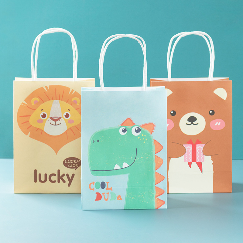 in stock Cartoon White Kraft Paper Tote Bag Children's Day Gift Packaging Gift Bag Cute Party Paper Bag