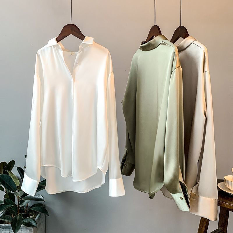 Long-Sleeved Satin Shirt Women's Design Sense Niche 2024 Spring and Summer Sunscreen All-Match Draped Retro Hong Kong Style Shirt Top