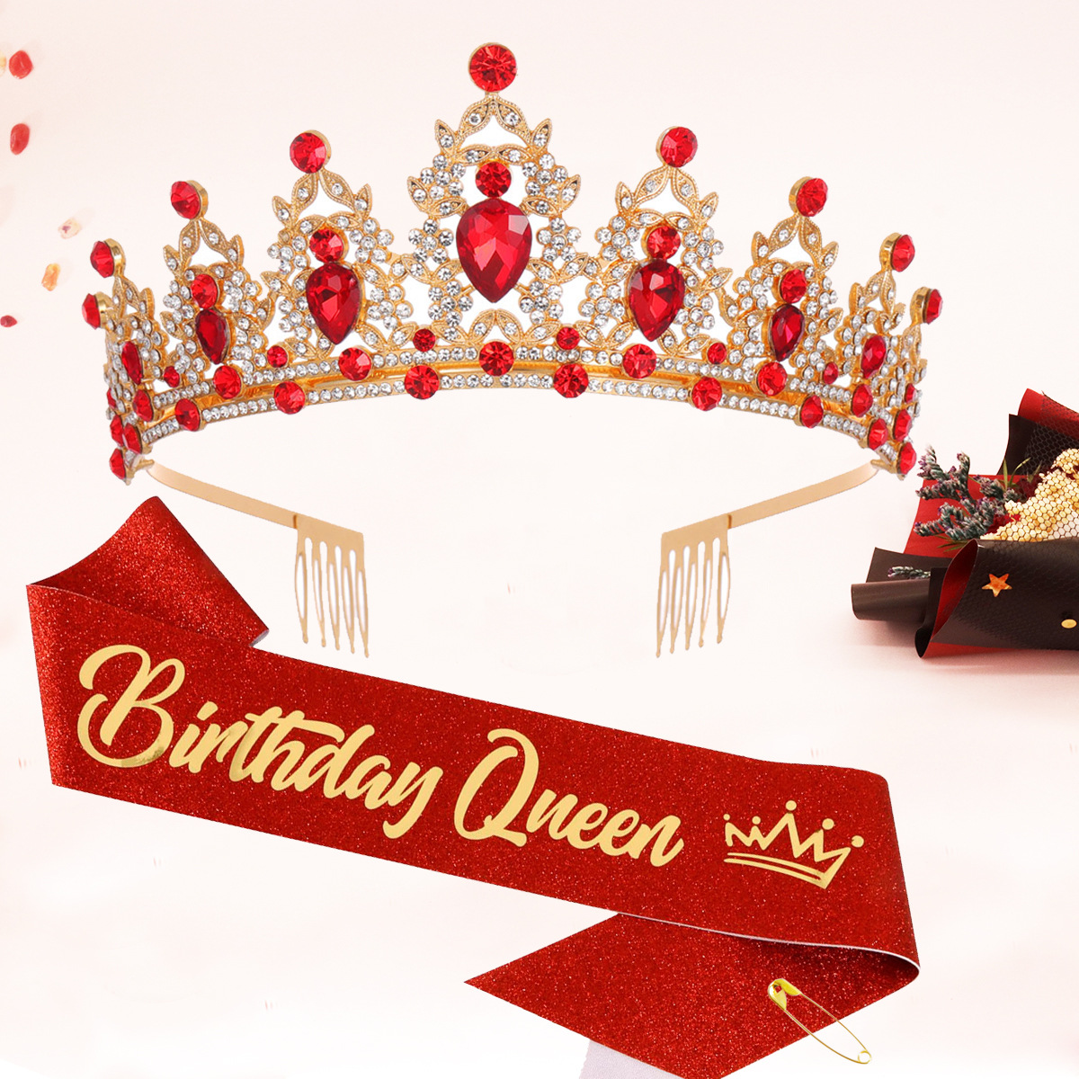 Party BIRTHDAY Party BIRTHDAY QUEEN Hair Comb Crystal Diamond Crown Shoulder Strap QUEEN Etiquette Belt Belt