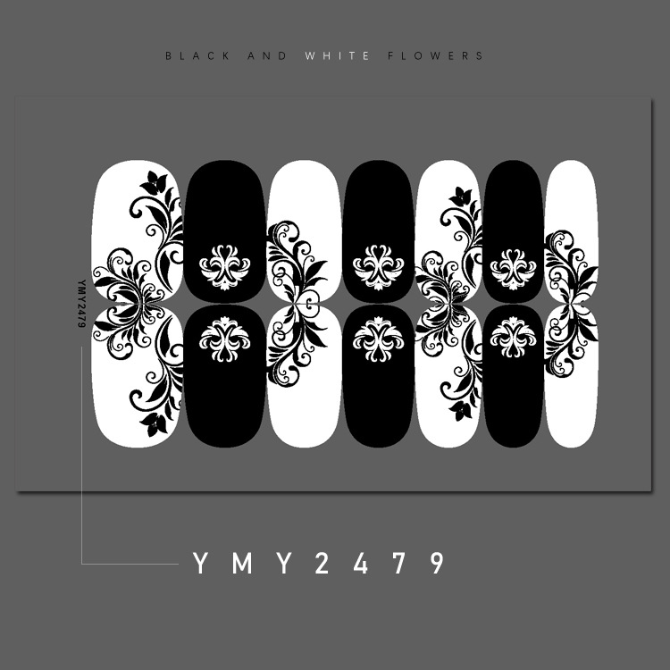 Cross-border Black and White Series Stickers New Nail Stickers Full Nail Stickers Finished Nail Stickers Full Nail Stickers