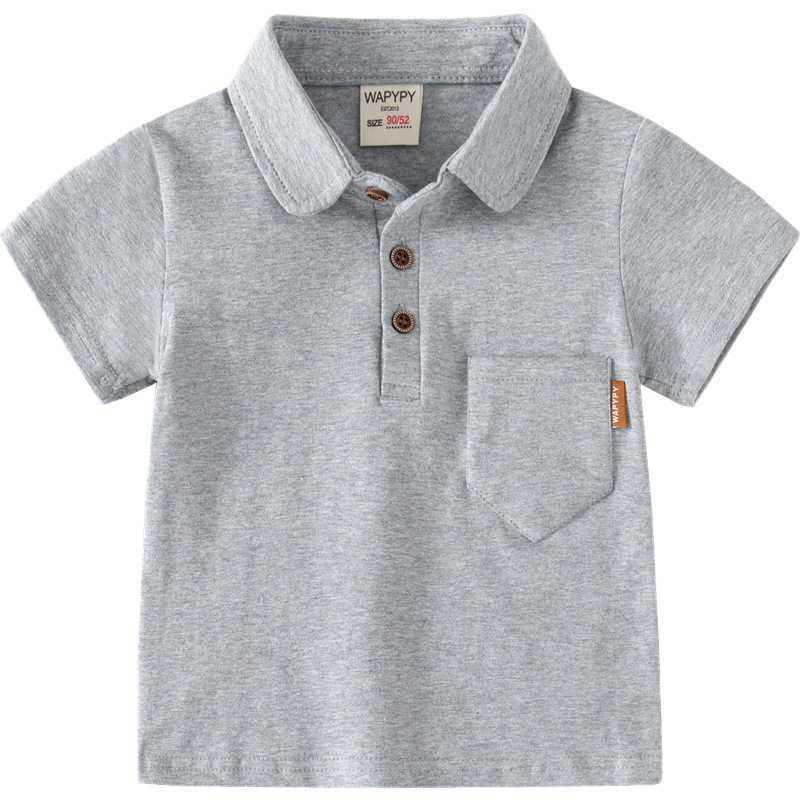 Boys' Short-sleeved T-shirt 2024 New Children's Solid Color Polo Shirt Baby's Summer Top Pocket Label Fashion Lags