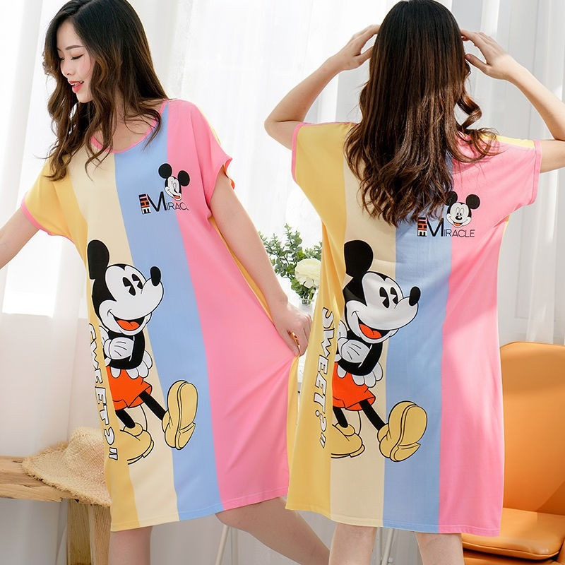 Large Size Skirt Foreign Trade Skirt Women's Cartoon Loose Short-sleeved Summer Pajamas Women's Home Clothes Cultural Skirt Casual Nightwear Manufacturers