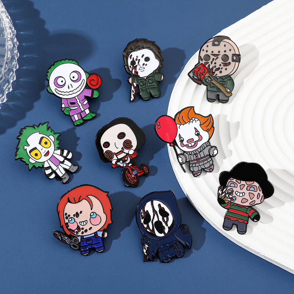 Halloween Brooch Cartoon Personality Creative Dark Funny Skull Screams Saw Cry Clown Metal Badge