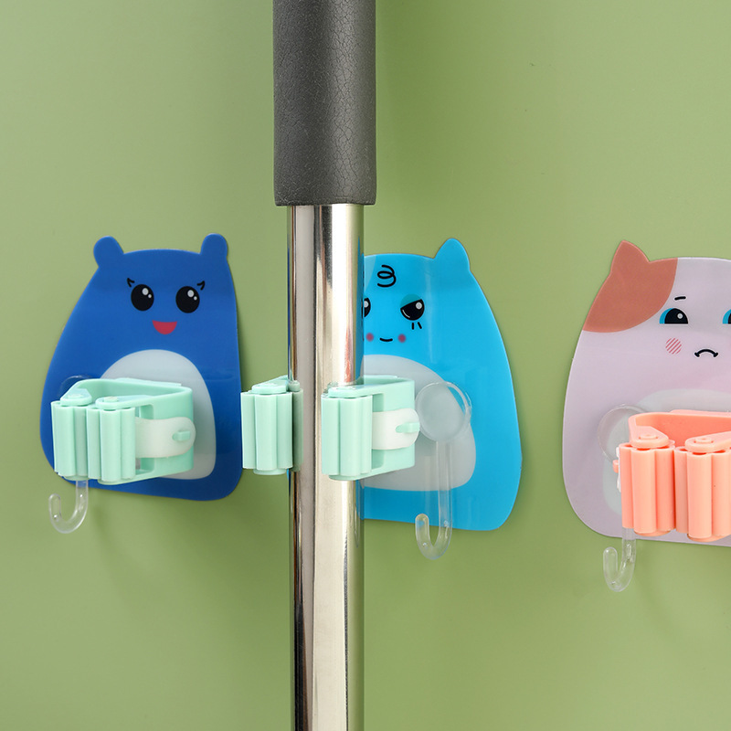 Mop Hook Punch-free Bathroom Shelf Hanging Broom Clip Holder Strong Magic Traceless Wall Hanging Storage Rack Hook