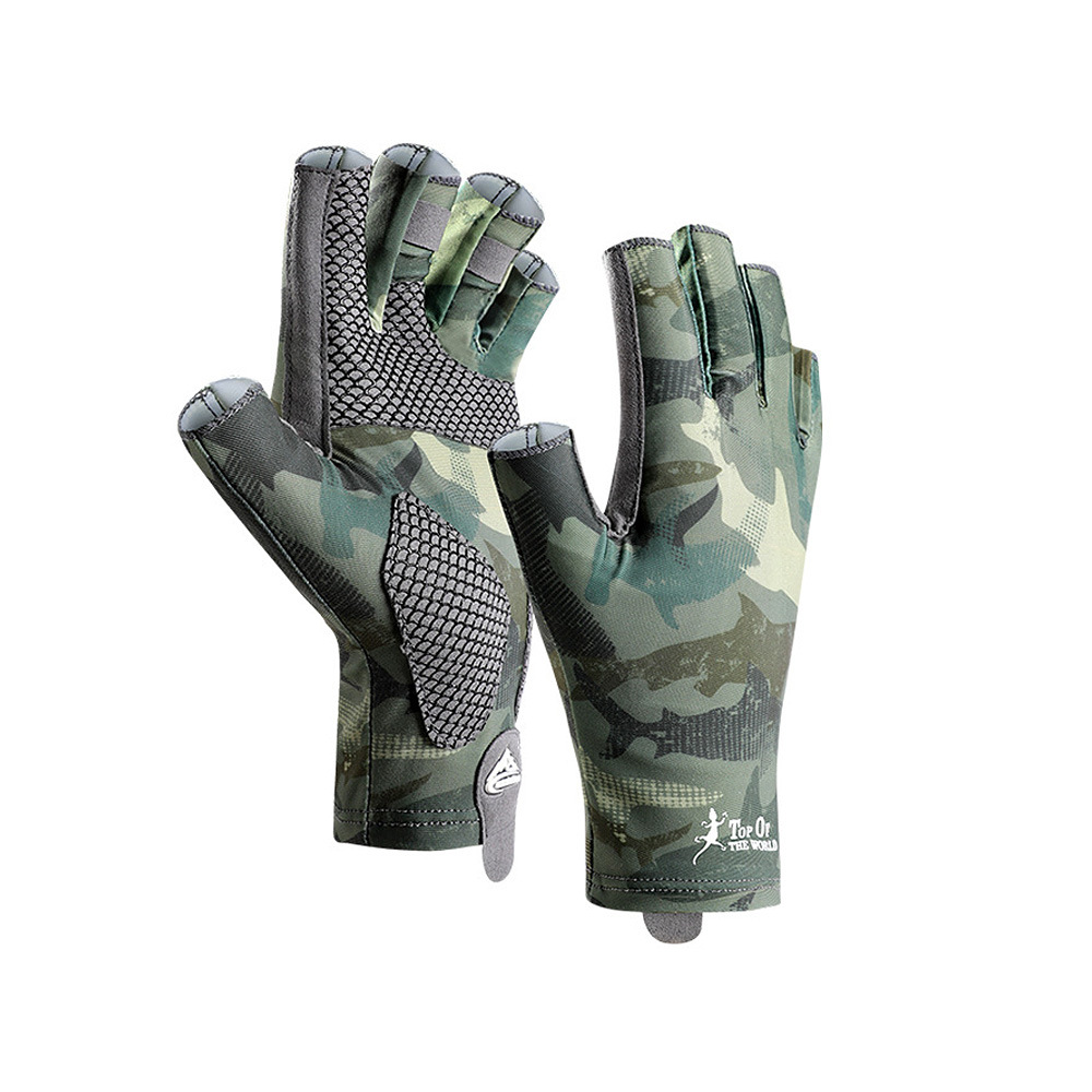 Summer outdoor fishing gloves men's ice silk sunscreen breathable palm non-slip wear-resistant half finger riding gloves XG55