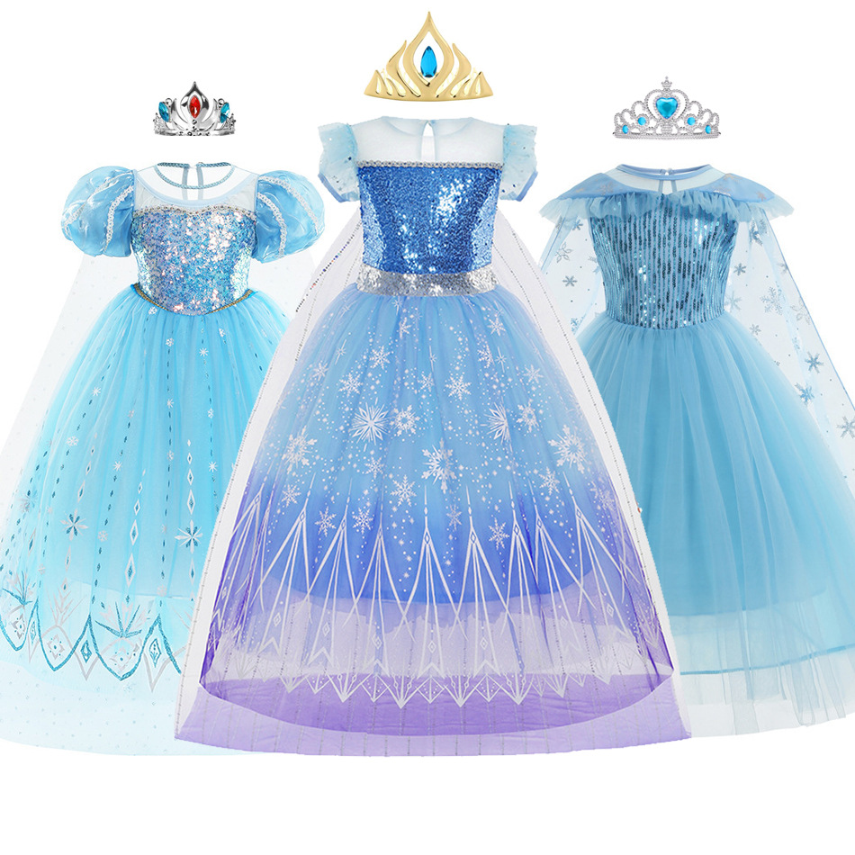 Frozen blue Aisha princess skirt summer short sleeve sleeveless bubble sleeve skirt Aisha explosions a generation of hair
