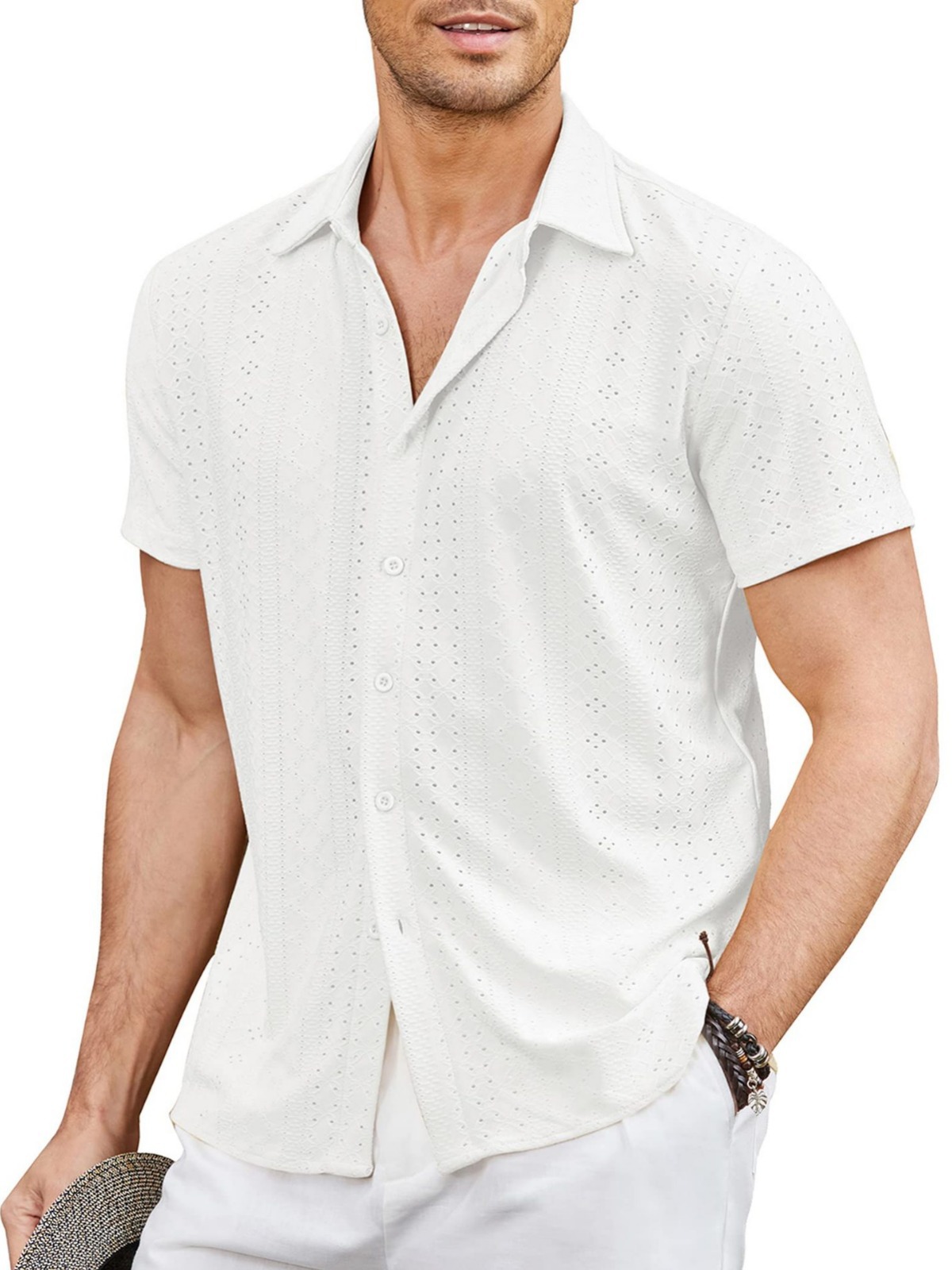 2024 Amazon Men's Button Beach Shirt Short Sleeve Casual Holiday Summer Long Sleeve Tropical Top