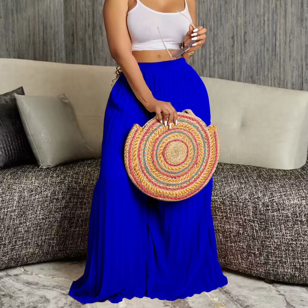 C8536 Cross-border Independent Station New Summer European and American Women's Fashion Elegant Pleated Trousers High Waist Foreign Trade Wide Leg Pants