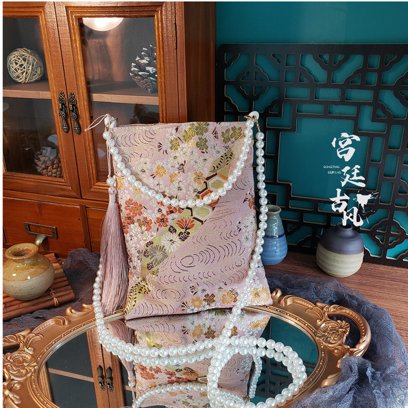 New Chinese Style Tassel Bag Vertical Square Palace Style Pearl Crossbody Bag Ancient Style Hanfu Bag with Cheongsam