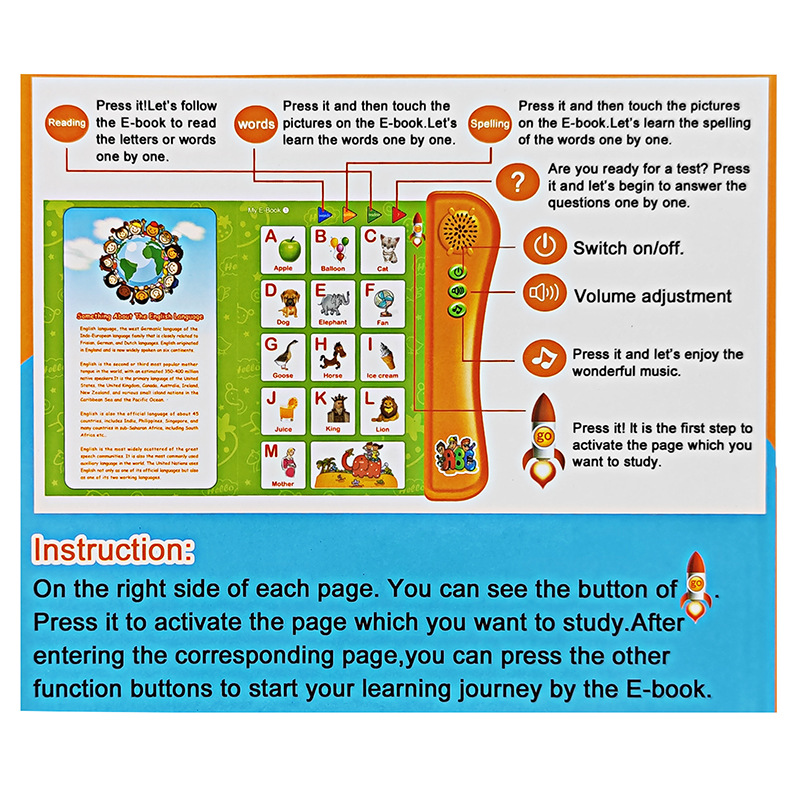 Cross-border New English Finger Point Reading Children's Early Education Intelligent E-book Learning Toys English Audio Book