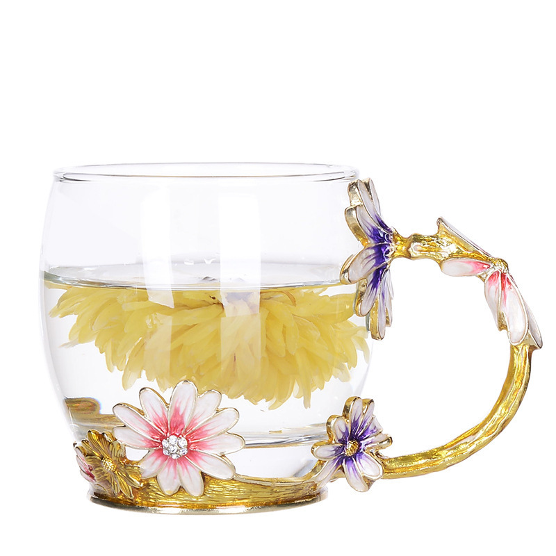 Factory wholesale round enamel color water cup high temperature crystal glass cup luxury transparent tea cup holiday gift