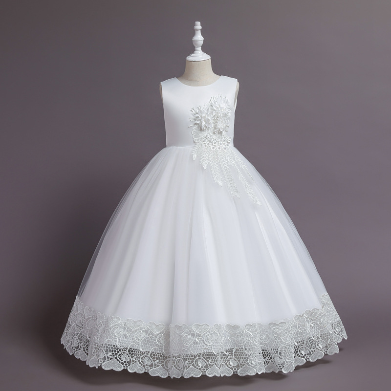 New children's dress flat tail long tail princess dress summer 2021 new girls flower catwalk skirt