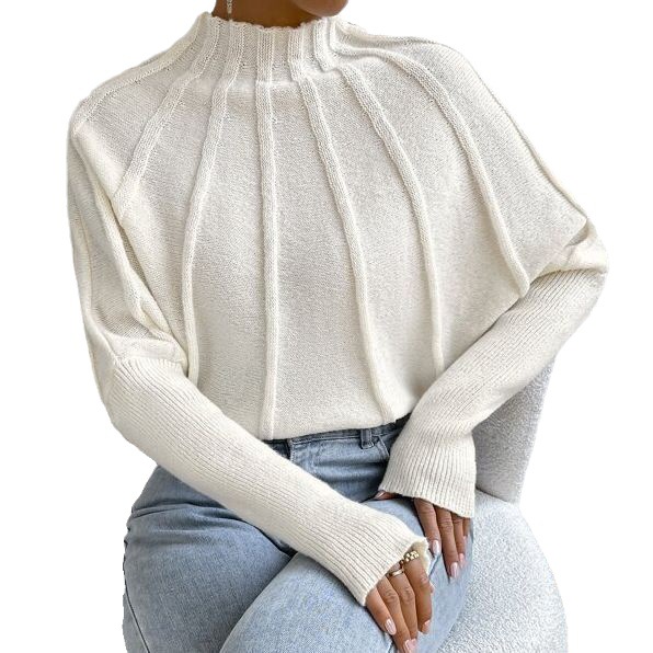 European and American cross-border Amazon half turtleneck solid color all-match knitted pullover batwing sleeve sweater for women