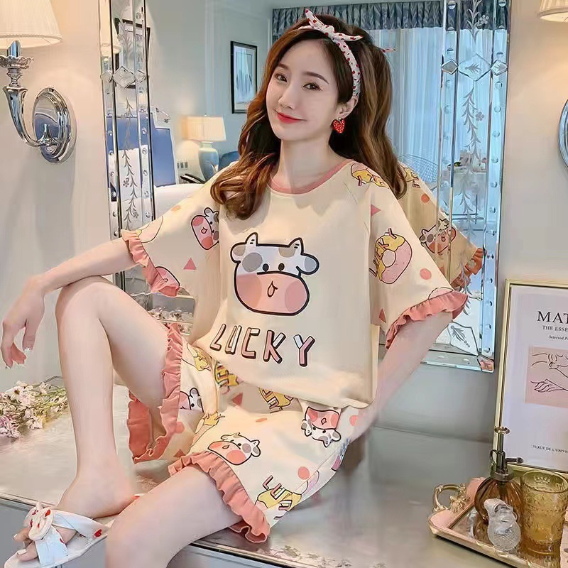 Pajamas Women's Wholesale Summer Short-sleeved Thin Spring and Autumn Suit Loose Version Student Large Size Princess Style Home Clothes Summer Clothes