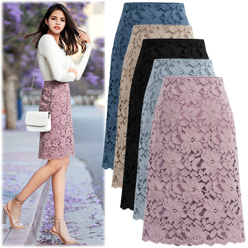 wish AliExpress Amazon ebay Foreign Trade New Lace Skirt Solid Color Elegant Hip Skirt
