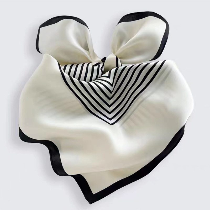 Fashion black and white striped silk scarf simple large square scarf women's spring and autumn elegant Mulberry silk scarf scarf wholesale
