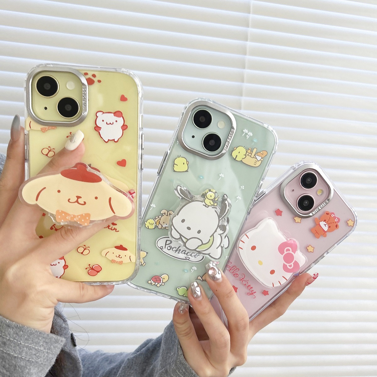 可愛三麗鷗卡通支架適用iPhone11-14手機殼蘋果15pro透明軟邊硬殼