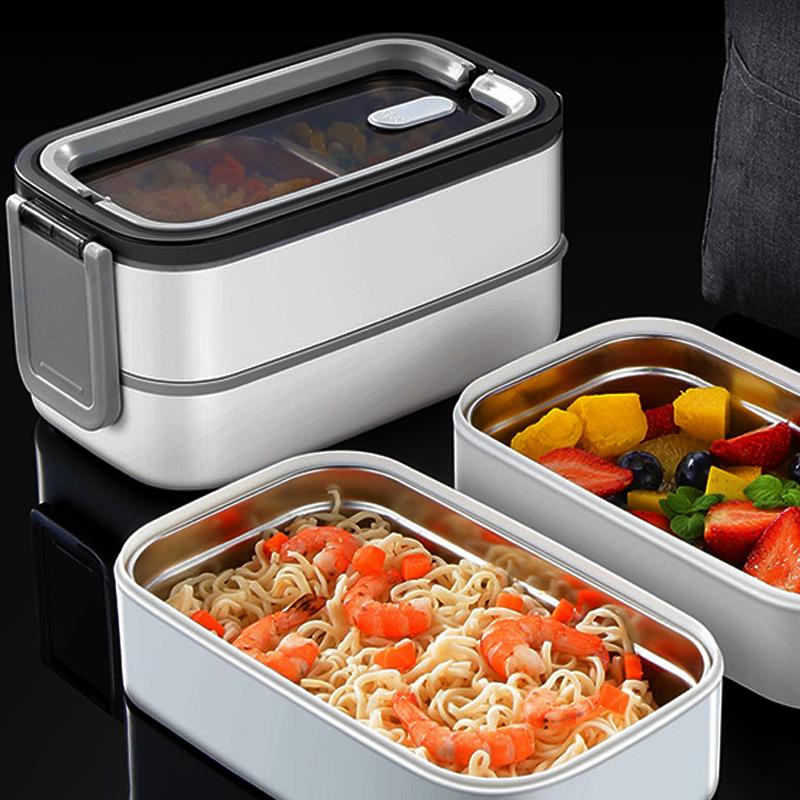 304 stainless steel water insulation lunch box sealed fresh-keeping box double compartment lunch box microwave portable lunch box